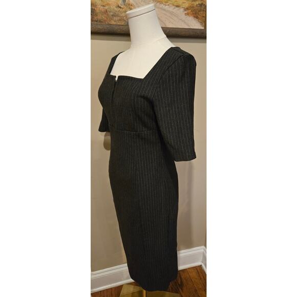 Betabrand Gray White Pinstripe Executive Pencil Dress Fitted 3/4 Sleeve Medium - Picture 3 of 9